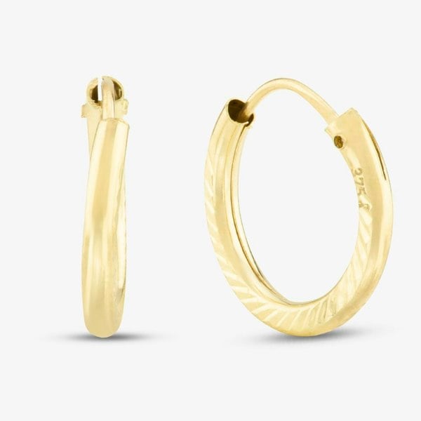 T. H. Baker 9ct Yellow Gold 11mm Diamond-Cut Hoop Earrings 1.51.2289