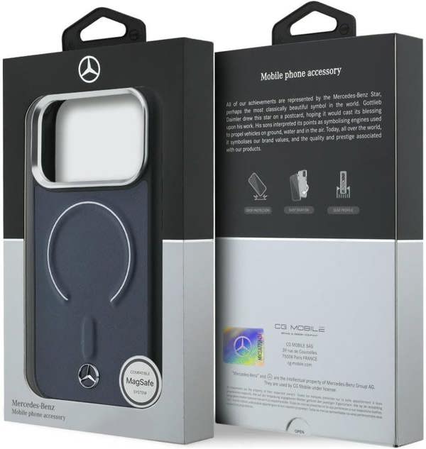 Mercedes Benz Leather Case with 3D MagSafe for iPhone 17 Pro Max 6.9" Navy Blue - MEHMP17X25PEMMOV