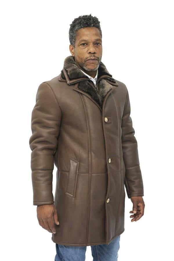 Infinity Leather Mens Warm Shearling Sheepskin Leather Coat-Ilford
