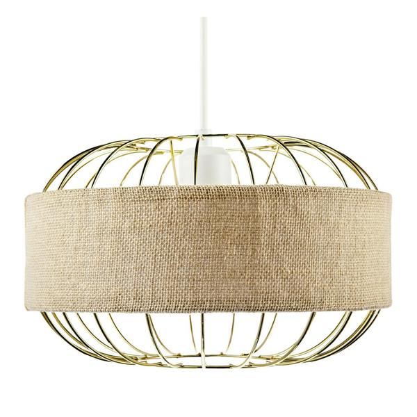 Unique Pendant Shade with Gold Metal Wire Frame and Linen Fabric Band Image 5