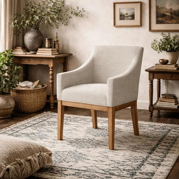 Wyld Haus Athenry Upholstered Linen Effect and Natural Wood Dining Chair