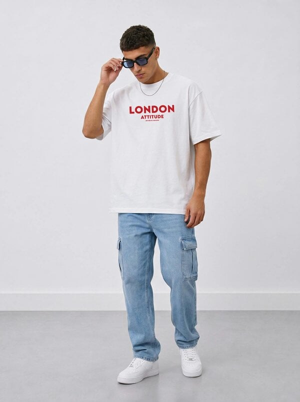 London Attitude Original Creators Dragon Graphic Heavyweight Oversized White T-Shirt