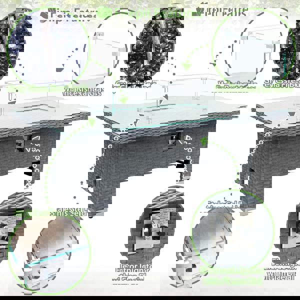 buxton rattan 9 seat rising firepit corner set in ocean grey with grey cushions