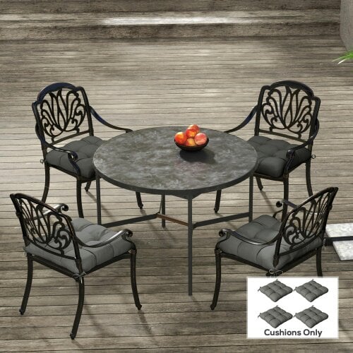Outsunny Set of 4 Outdoor Seat Cushion with Ties, for Garden Furniture, Beige - Grey