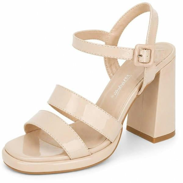 Anne Michelle Ladies Anne Michelle Chunky Heeled Double Strap Mule With Buckle Ankle Strap F12048