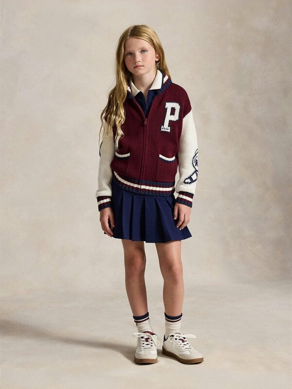 Ralph Lauren Kids Ralph Lauren Girls Cotton and Wool Varsity Jacket in Red