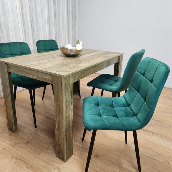 Kosy Koala Dining Set of 4 Dining Table and 4 Green Velvet Chairs Dining Room Furniture