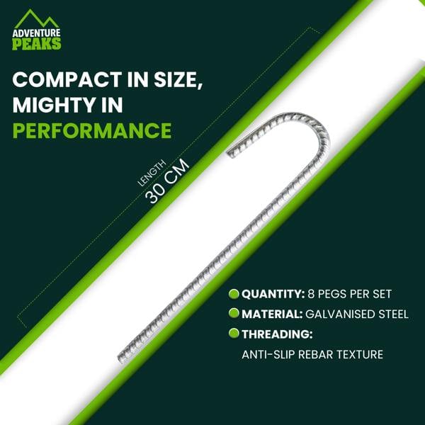 ADVENTURE PEAKS Ground Stakes 8 Pack Galvanised Ground Anchors 30cm Tent Stakes Steel Pegs for Camping Netting Outdoor Gardens