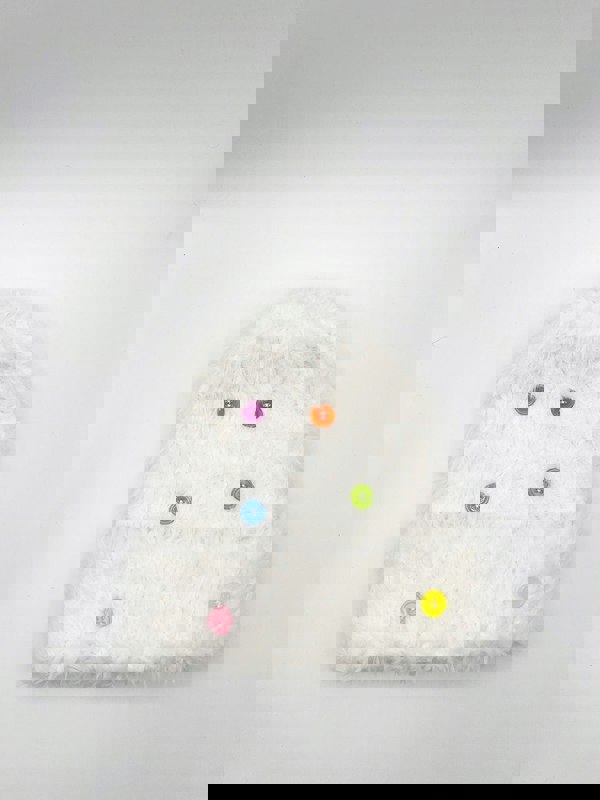 SVNX Fluffy Beanie Colourful Buttons In Off White