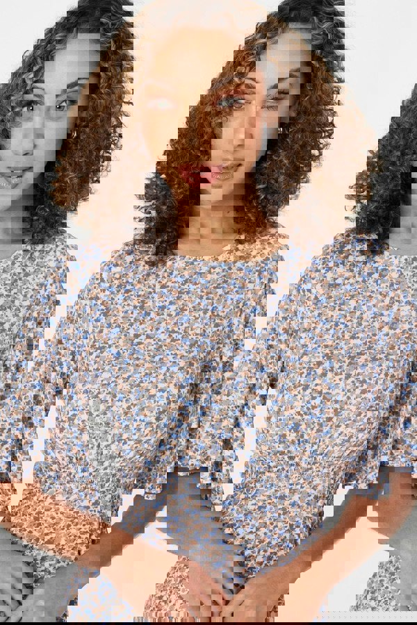 Blue | Floral Angel Sleeved Midi Dress