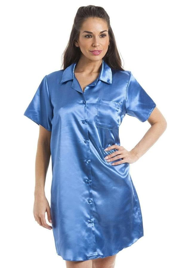 Camille Women's Nightshirt Knee Length Satin Dress Ladies Nightwear