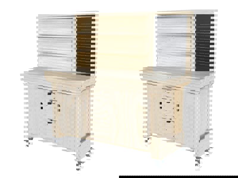 Acorn Heavy-Duty Cupboard Workbench (V.5) – Sturdy Wooden Workbench with Two Cupboards, One on Each side, Multiple Large Drawers, and Optional Back Panel or Pegboard, Ideal for Garages, Workshops, and Sheds