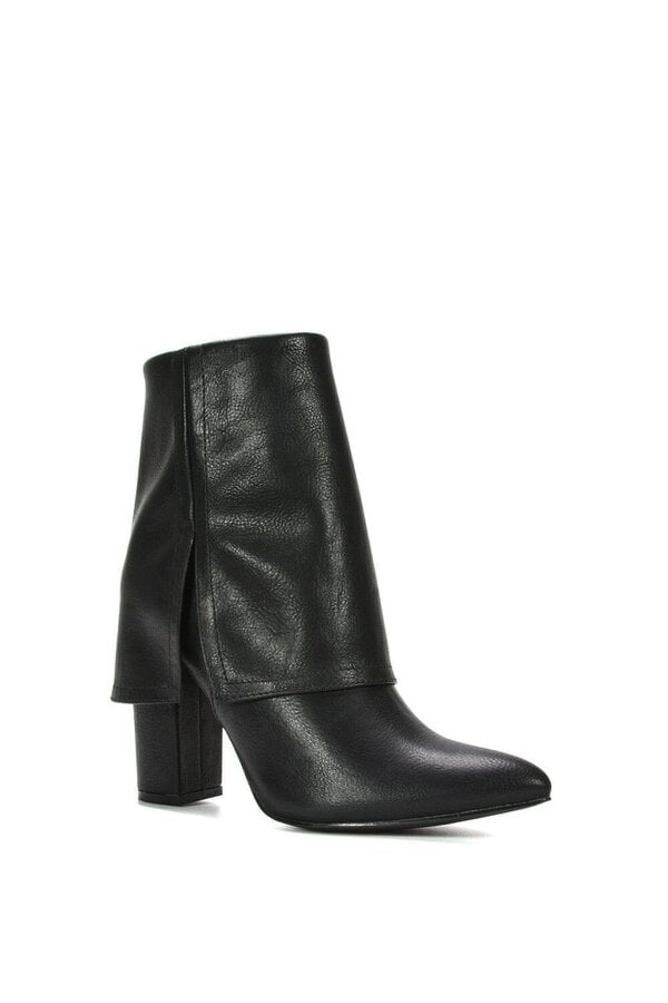 XY LONDON Fold Over Ankle Boots Layered Point Toe Block Heel Booties