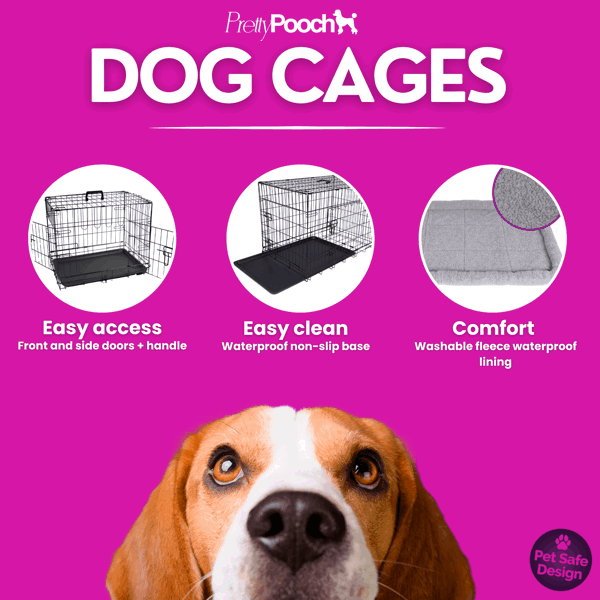 Pretty Pooch Dog Cage XL Extra Large Crate Pet Training Crate Metal Folding with Tray Double Door and Bed 42"