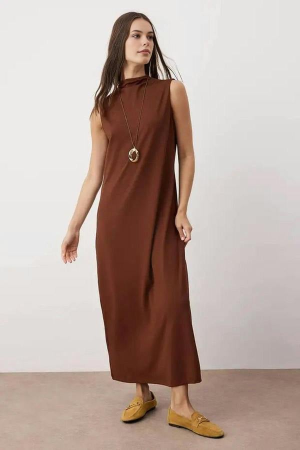 WOVCOR High Neck Sleeveless Knitted Lined Undershirt Dress