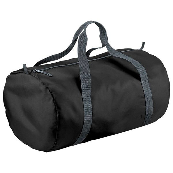 BagBase Packaway Barrel Bag / Duffle Water Resistant Travel Bag (32 Litres) (Pack of 2) - Black