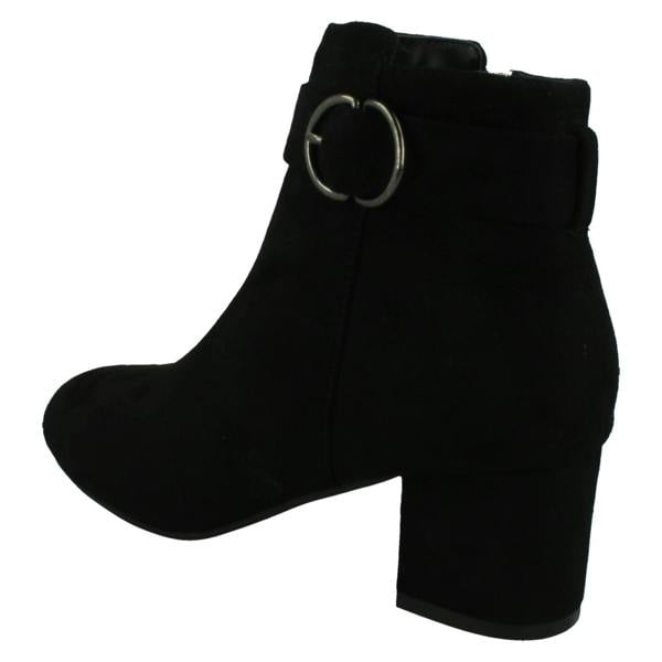 Spot On Ladies Spot On Block Heel Wide Fit Ankle Boot with Buckle and Inside Zip F51247