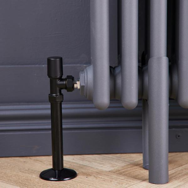Flode Angled Round Thermostatic TRV & Lockshield | 15mm x 1/2″ | Satin Black