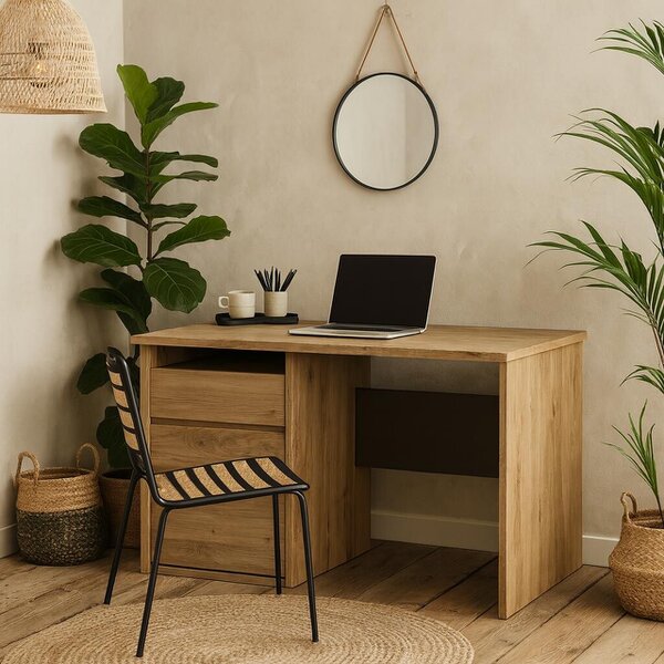 Wyld Haus Athens Natural Oak Wood Effect 3 Drawer Desk