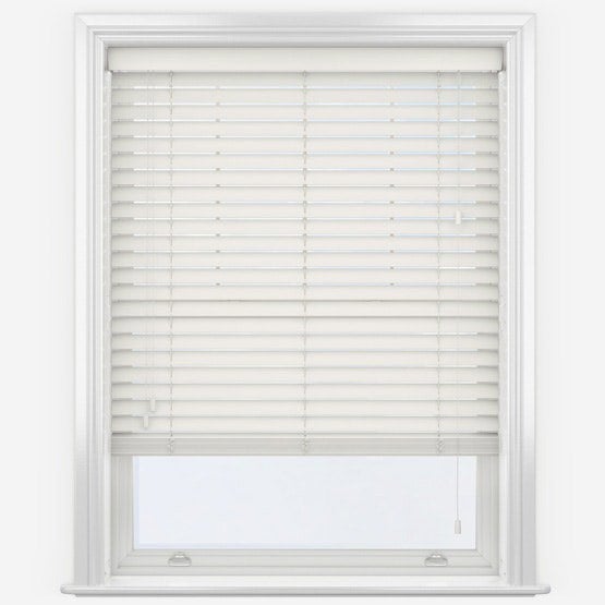 NewEdgeBlinds 100cm Misty White Faux Wood Fine Grain Venetian Blinds with Strings