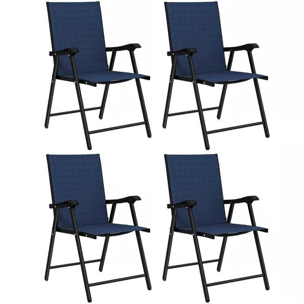 Folding Garden Chairs Set of 4, Foldable Garden Dining Chairs with High Back, Armrests, Texteline Seat, Navy Blue