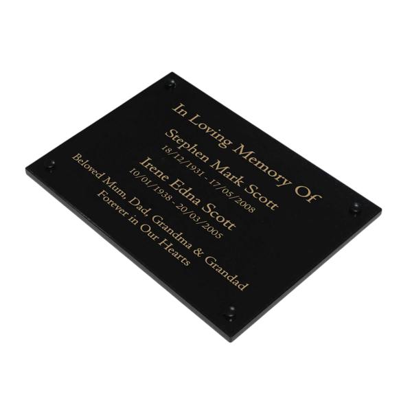 Memorials Direct Granite Memorial Wall Mounted Plaque for Two Names, Free Personalised Gold Engraving