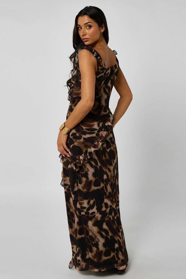 Urban Bliss Tortoise Print Ruffle Maxi Dress