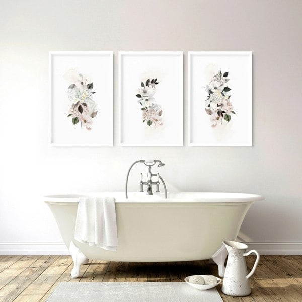 Bathroom prints framed | set of 3 wall art prints