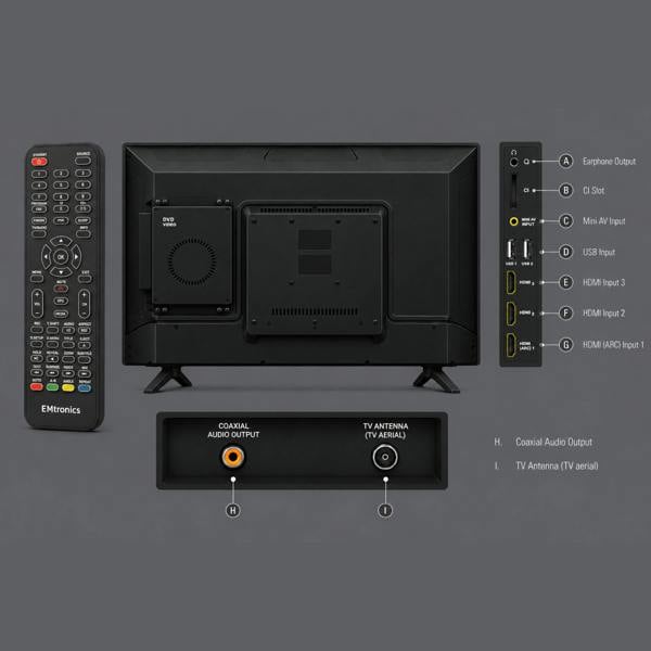 EMtronics 32" LED TV with Built-in DVD Player - Black