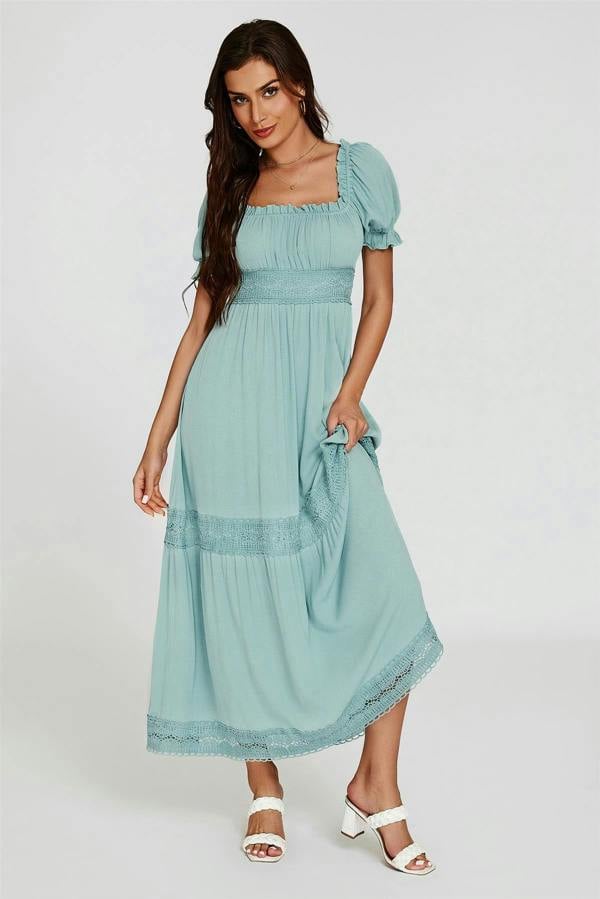 FS Collection Lace Detail Bardot Maxi Dress In Blue