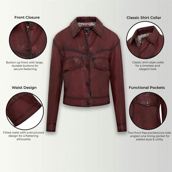 Infinity Leather Womens Retro Biker Leather Jacket - Kopervik