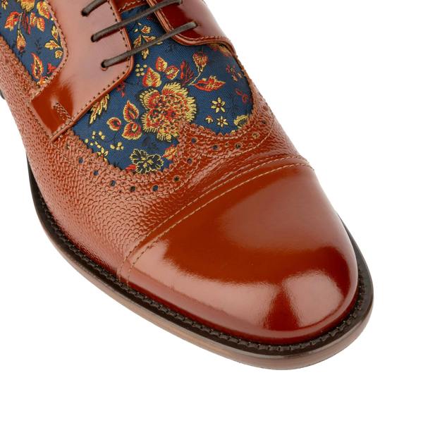 Embassy London Orlando - Tan & Blue Flowers - Men's leather dress shoe with floral print