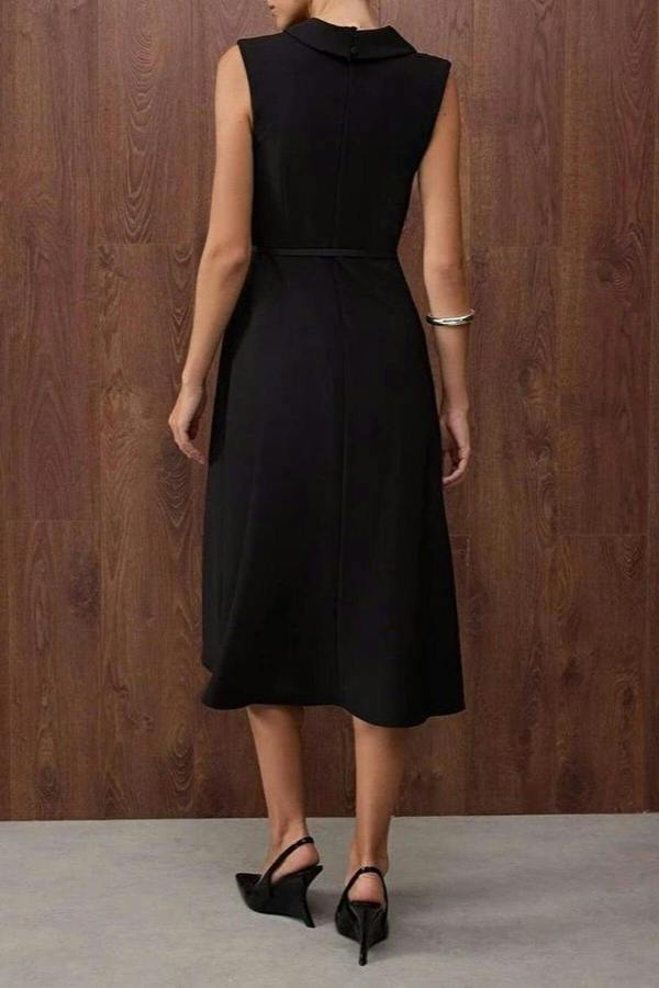 WOVCOR Belt Detail Midi Woven Dress