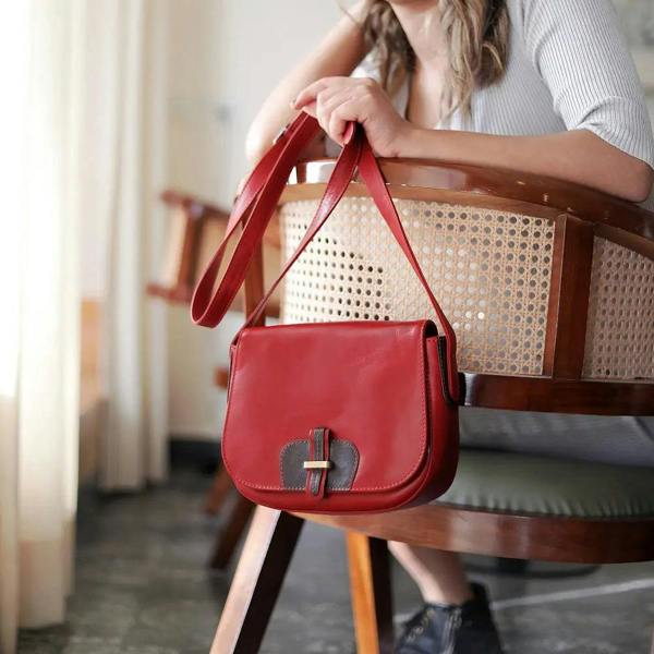 Lifestyle view of Bordeaux Leather Shoulder bag