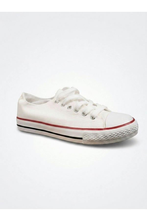 Pearl Canvas Lace Up Low Trainers - White