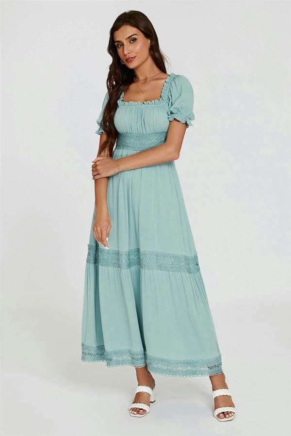 FS Collection Lace Detail Bardot Maxi Dress In Blue