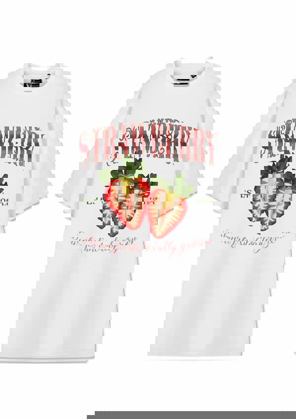 Show Me The Merch Womens White Strawberry Short Sleeved T-Shirt