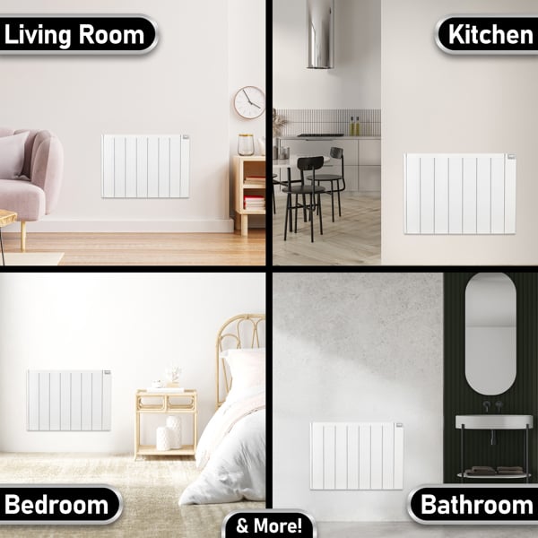 MYLEK Electric Radiator Panel Heater Ceramic White Eco 2000W Bathroom Safe Wall Mounted Or Free Standing With Timer Thermostat