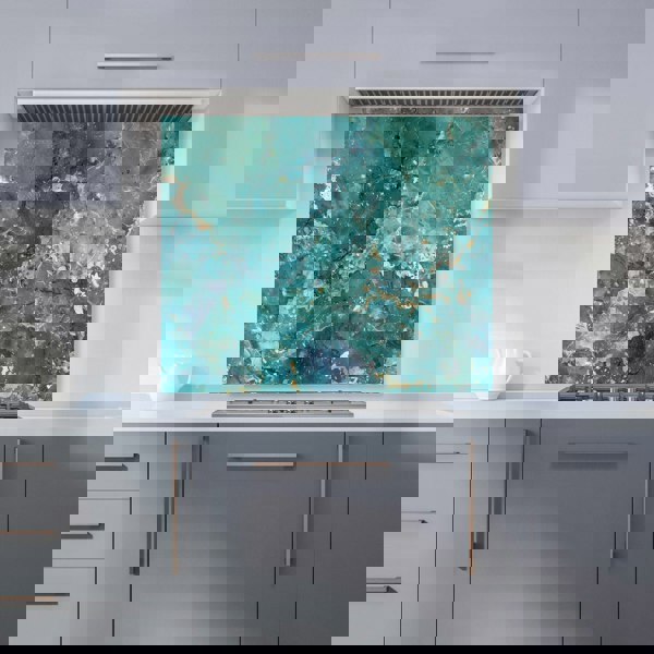 Warren Reed - Designer Bright Teal Quartz Effect Kitchen Splashback