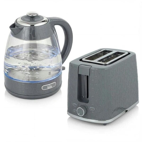 Kettle and Toaster Set, 1.7L 3000W Rapid Kettle with Limescale Filter, 2 Slice Toaster with 7 Browning Controls, Grey