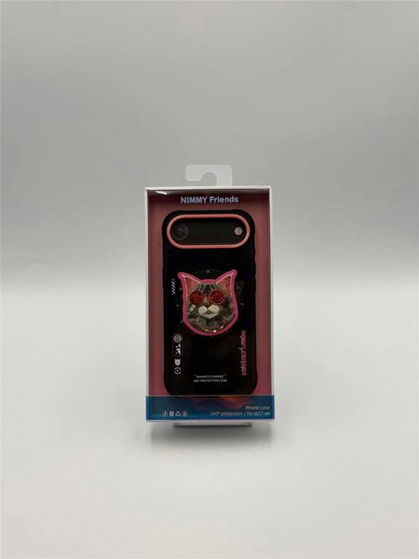 Nimmy Friends Nimmy Glasses Cool Cat Face Case with Detachable MagSafe Grip Stand for iPhone 17 Air 6.5" Black Pink - N-YJKM-CXZJ-IP17-AIR-018