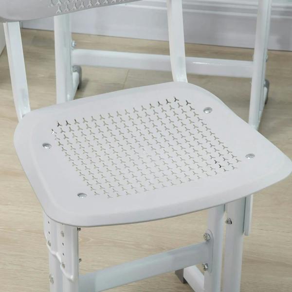 Grey kids chair with perforated seat and backrest, on adjustable legs