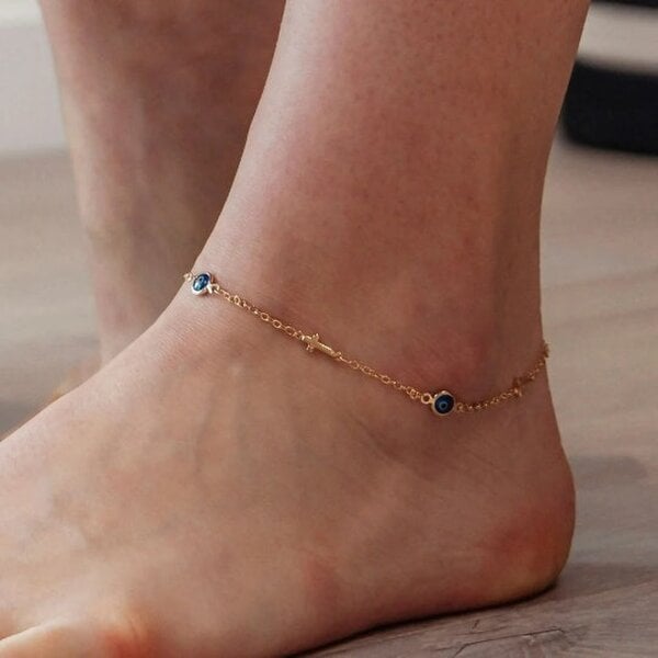 The Colourful Aura Adjustable Golden Evil Eye Cross Christian Luck Eye Protection Turkish Anklet