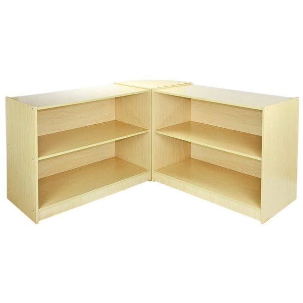 Venus Maple Shop Counter & Retail Display Set in light maple finish, featuring two open shelves and a corner design for optimal space usage