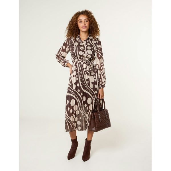 Blue Vanilla Abstract Polka Dot Dress And Metallic Striped Button Collar Dress