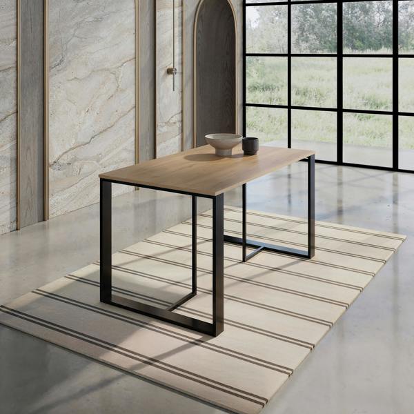 Decortie Modern Lenora Dining Table 140x80cm, 6 Seater Kitchen Table for Room, Particleboard with Metal Legs