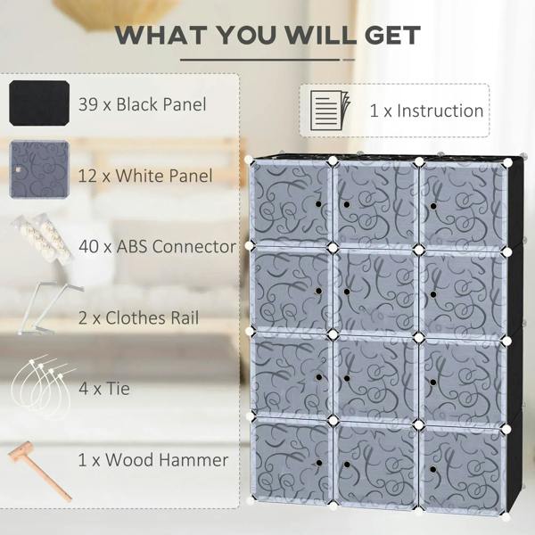 Portable wardrobe parts set with blue-gray panels and white connectors for cube storage
