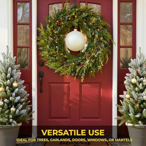 25cm White Glitter Christmas Bauble for Tree, Home Decor and Seasonal Displays image 5
