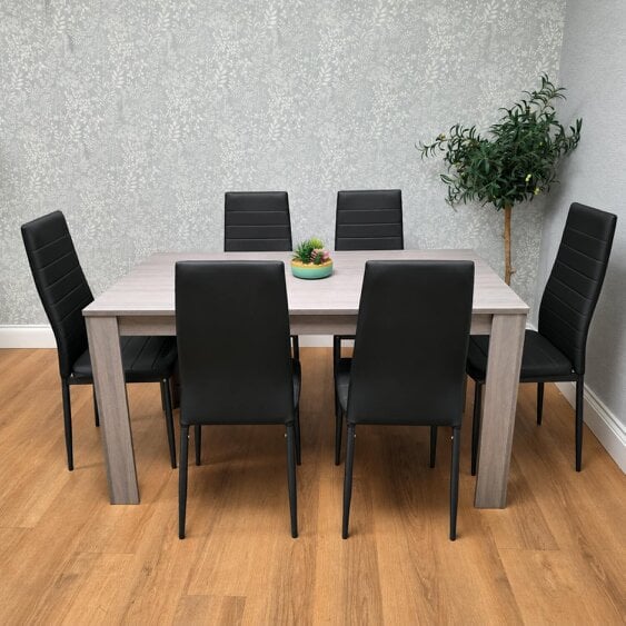 Kosy Koala Dining Table With 6 Chairs Grey Dining Set With 6 Black Chairs Dining Furniture