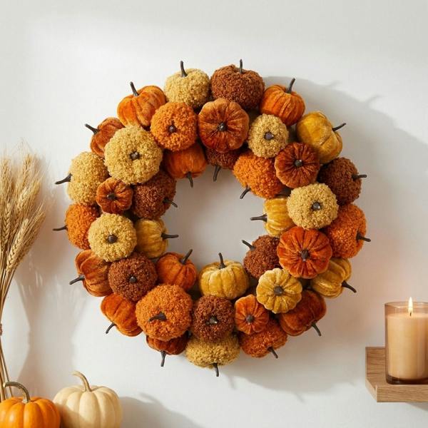 Garden Greatness Autumnal Textured Pumpkin Decorative Wreath